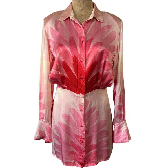 Alexis Vento Dress in Red Feather Revolve Size Medium NWOT Satin Mini Shirtdress - Picture 4 of 14